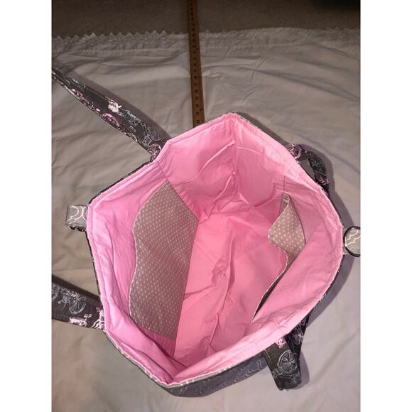 Bag Shoulder Tote Handmade Bicycle Print Pink Gray Blue New Fabric Lightweight - Picture 3 of 8
